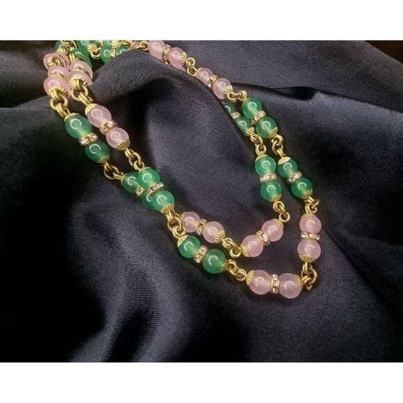 Heidi Daus Long Gold-Tone Necklace With Pink & Green Beaded Accents - Picture 2 of 3